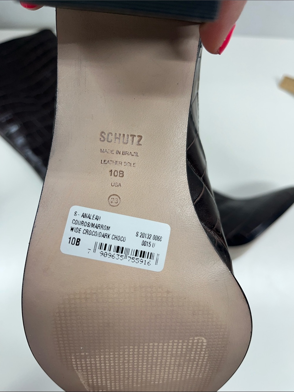 New Schutz Analeah Chocolate Brown Croc-Embossed Boots Size 10 - Picture 6 of 7